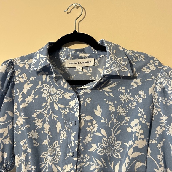 NEW [emma & michele] floral short sleeve button-up tie-front tiered dress - Picture 4 of 8